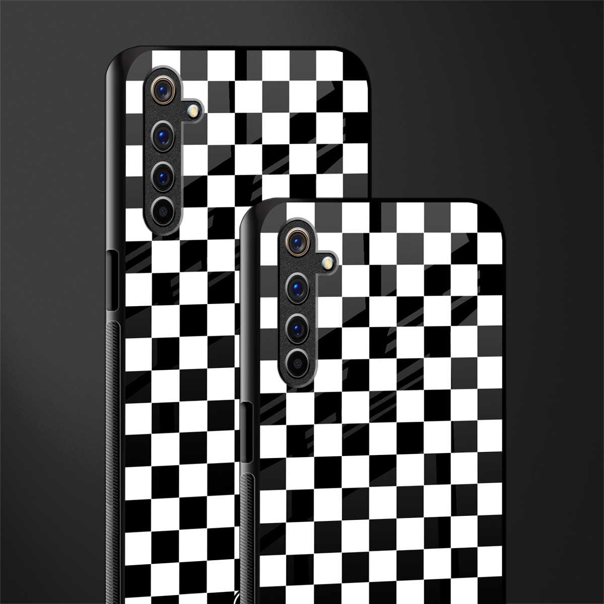 black & white check pattern glass case for realme 6i image-2