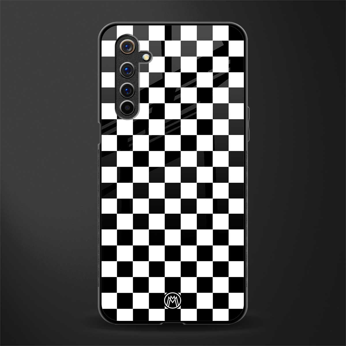black & white check pattern glass case for realme 6i image