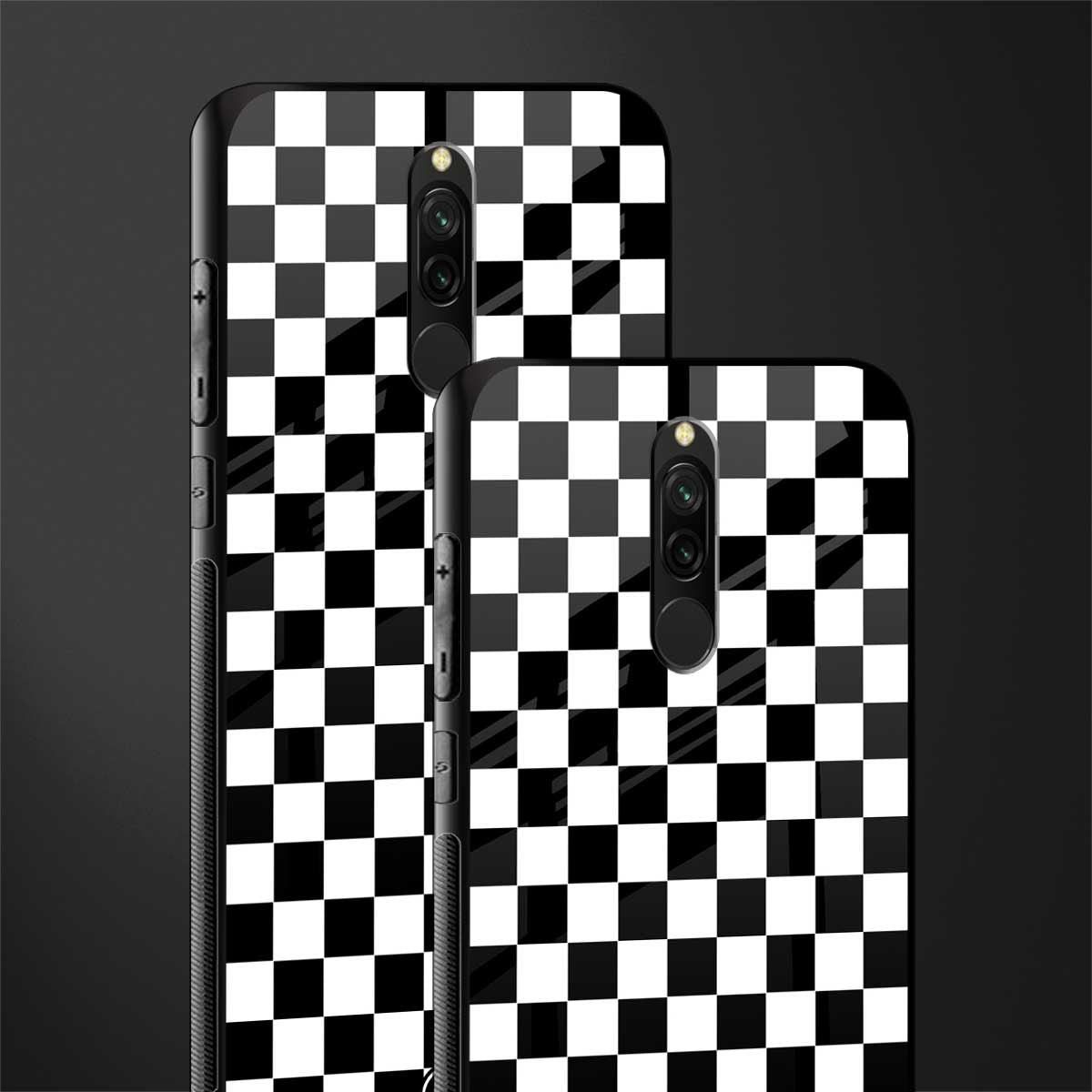 black & white check pattern glass case for redmi 8 image-2