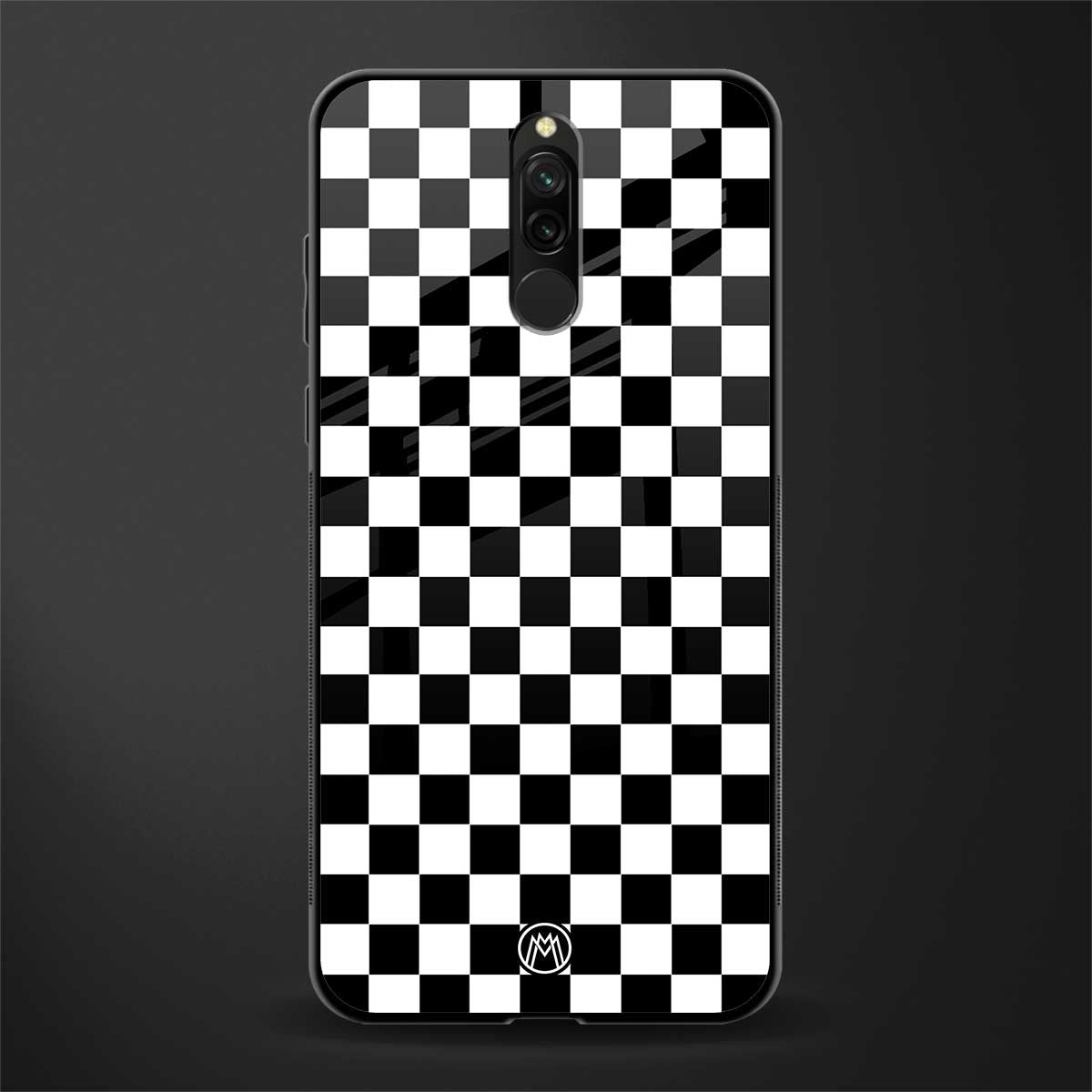 black & white check pattern glass case for redmi 8 image