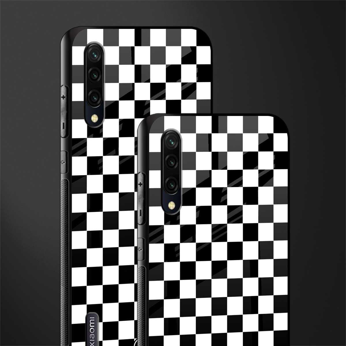 black & white check pattern glass case for mi a3 redmi a3 image-2