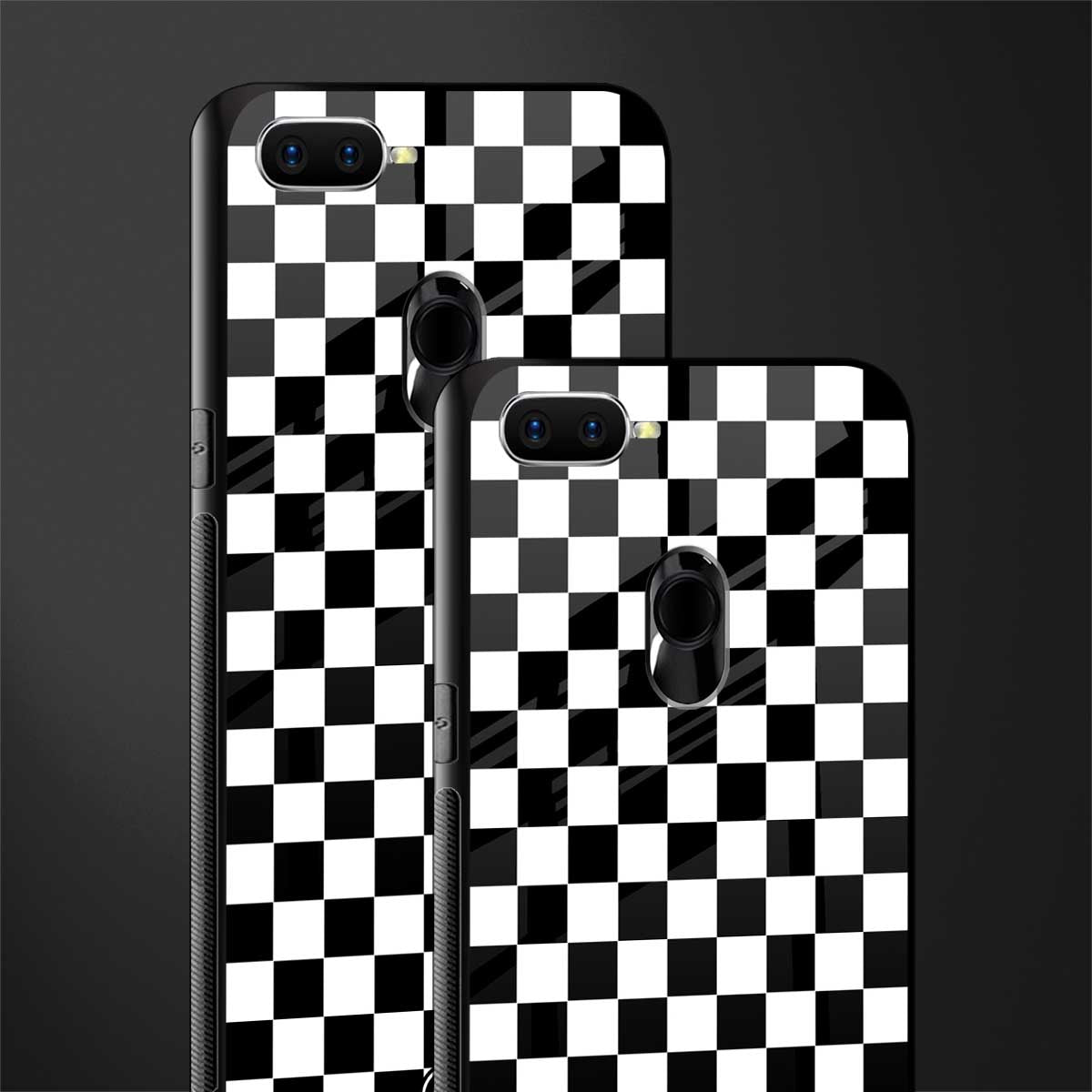 black & white check pattern glass case for oppo a5s image-2