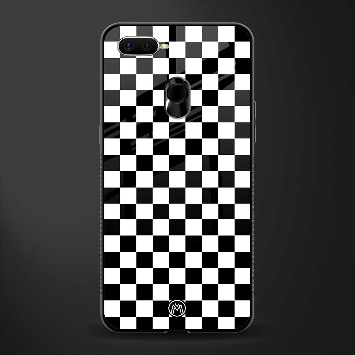 black & white check pattern glass case for oppo a5s image