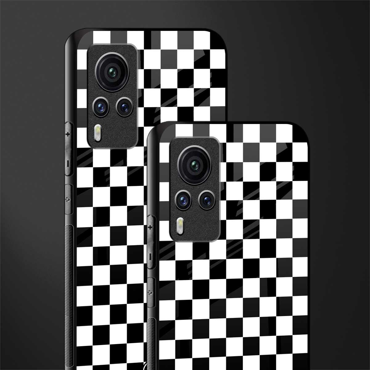 black & white check pattern glass case for vivo x60 pro image-2