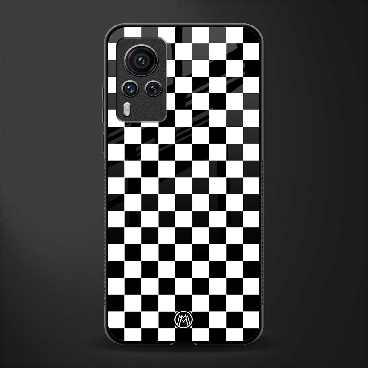 black & white check pattern glass case for vivo x60 pro image