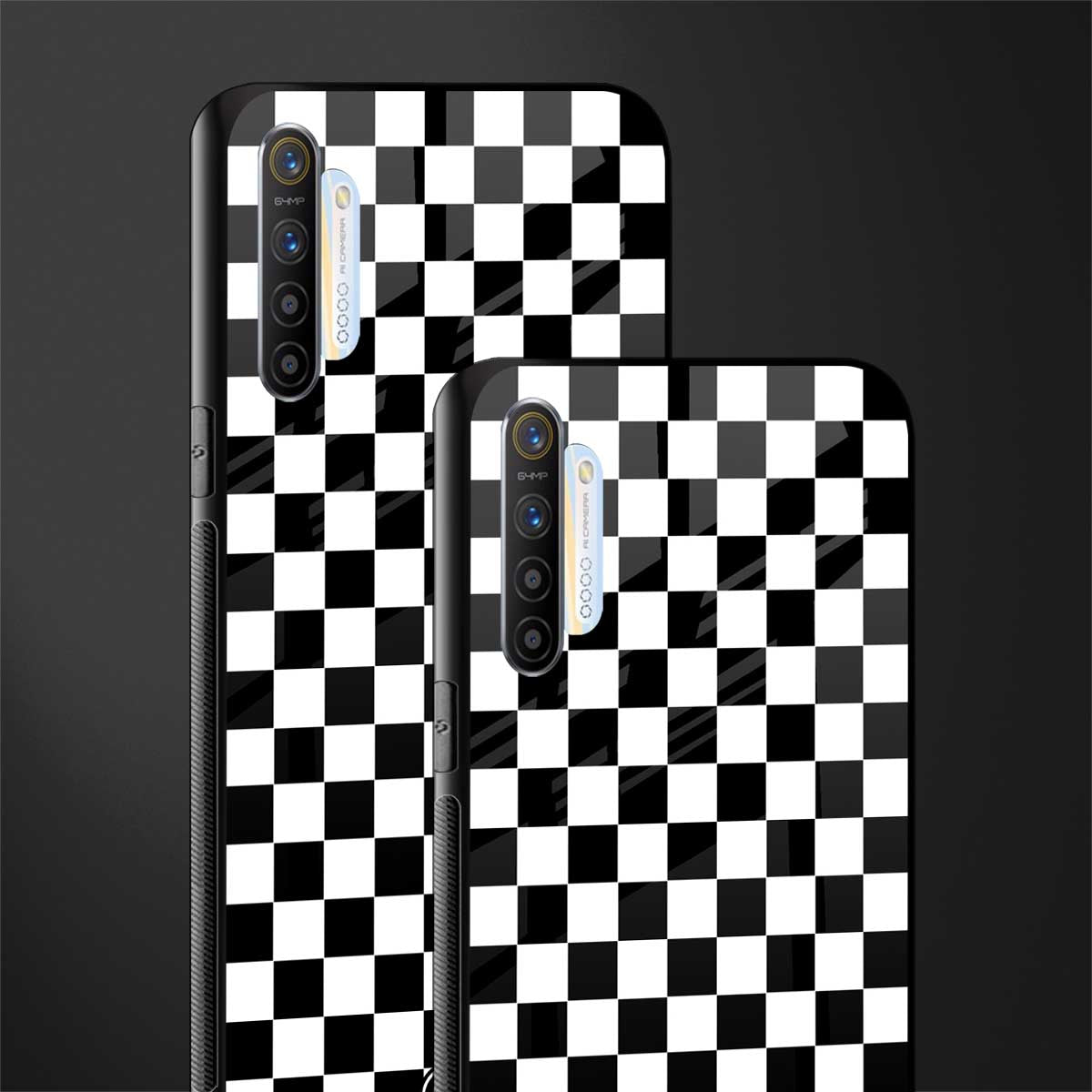 black & white check pattern glass case for realme x2 image-2