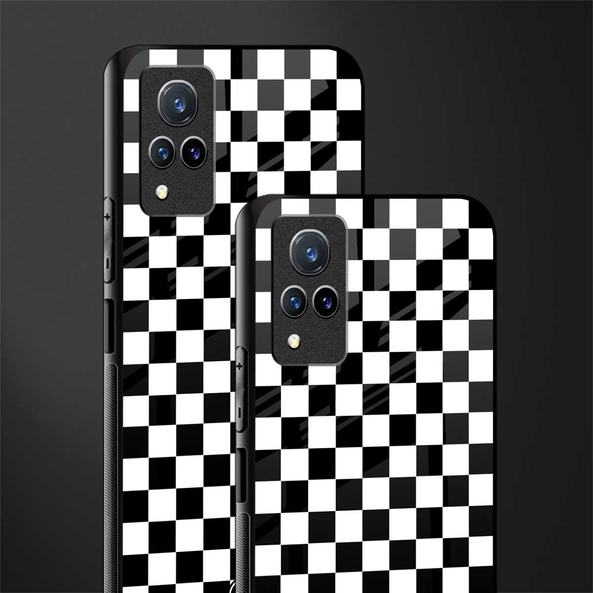 black & white check pattern glass case for vivo v21 5g image-2