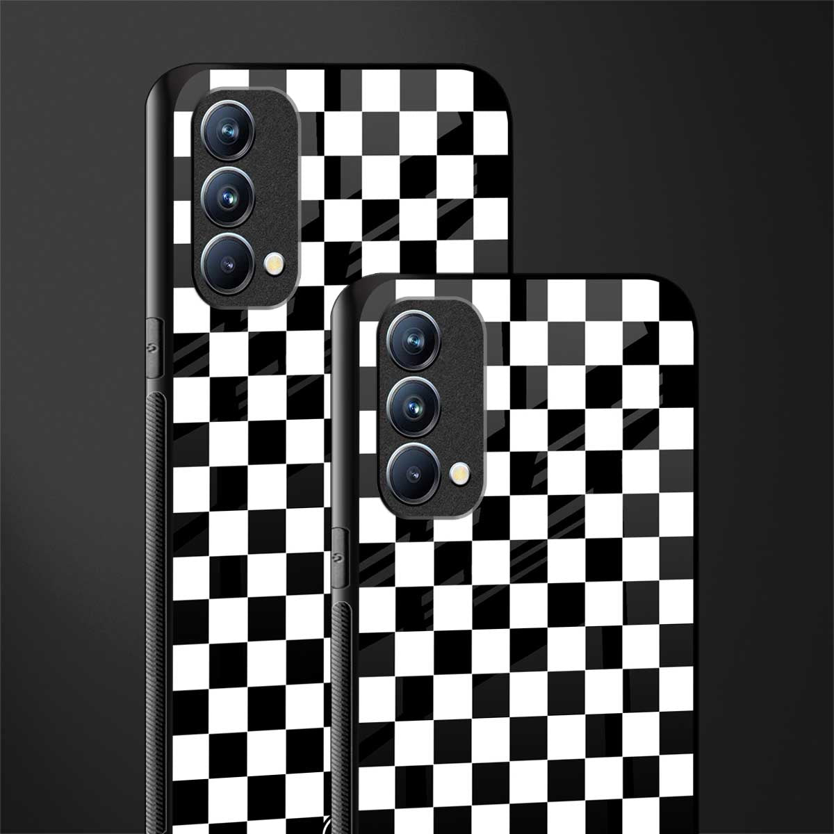 black & white check pattern glass case for oppo f19 image-2