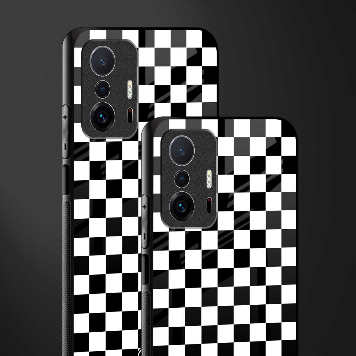 black & white check pattern glass case for mi 11t pro 5g image-2