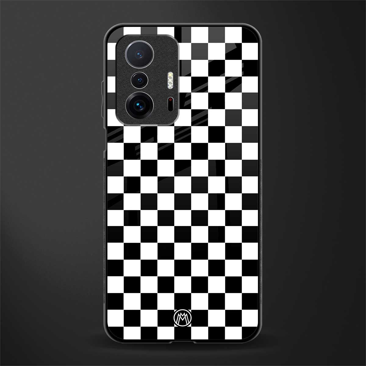 black & white check pattern glass case for mi 11t pro 5g image