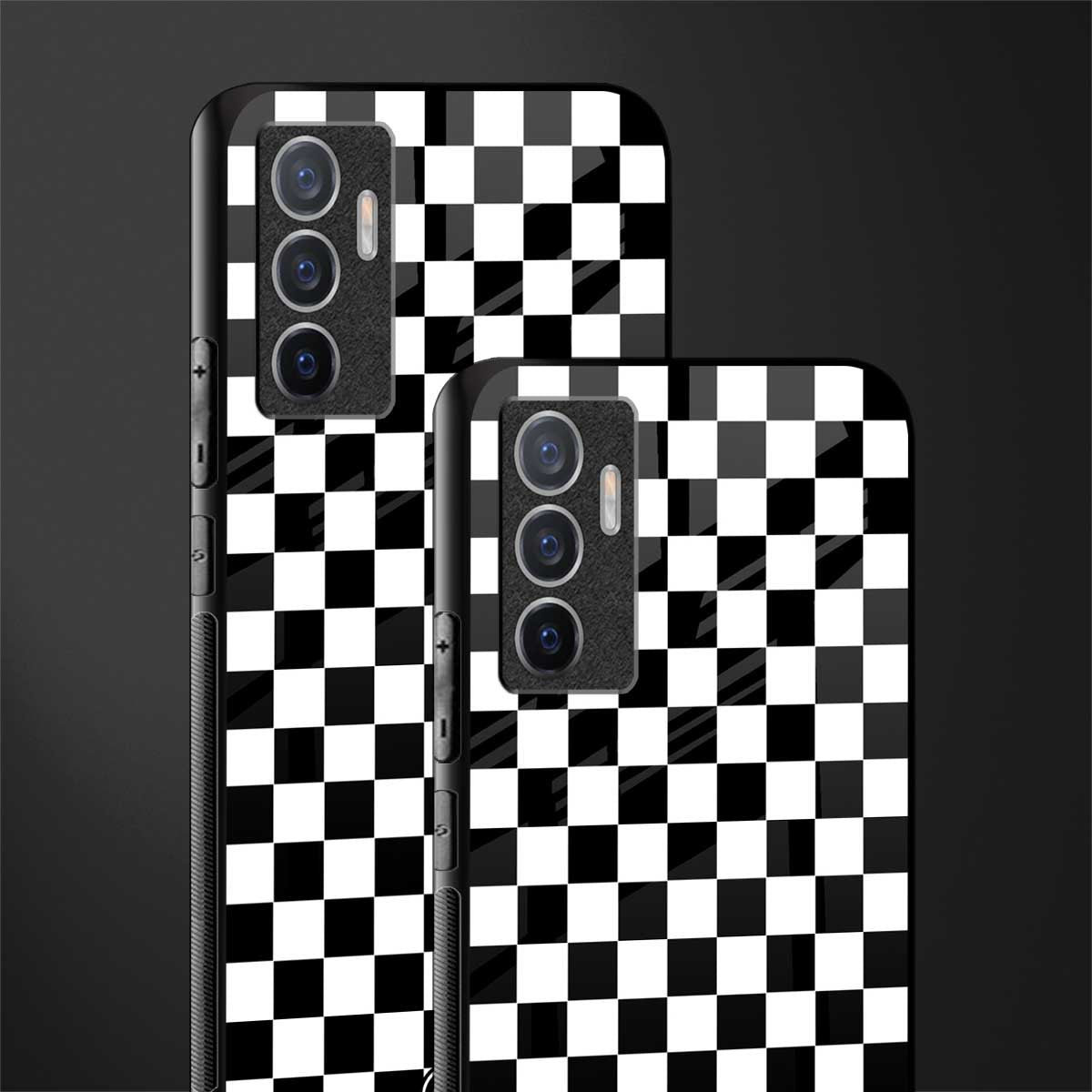 black & white check pattern glass case for vivo v23e image-2