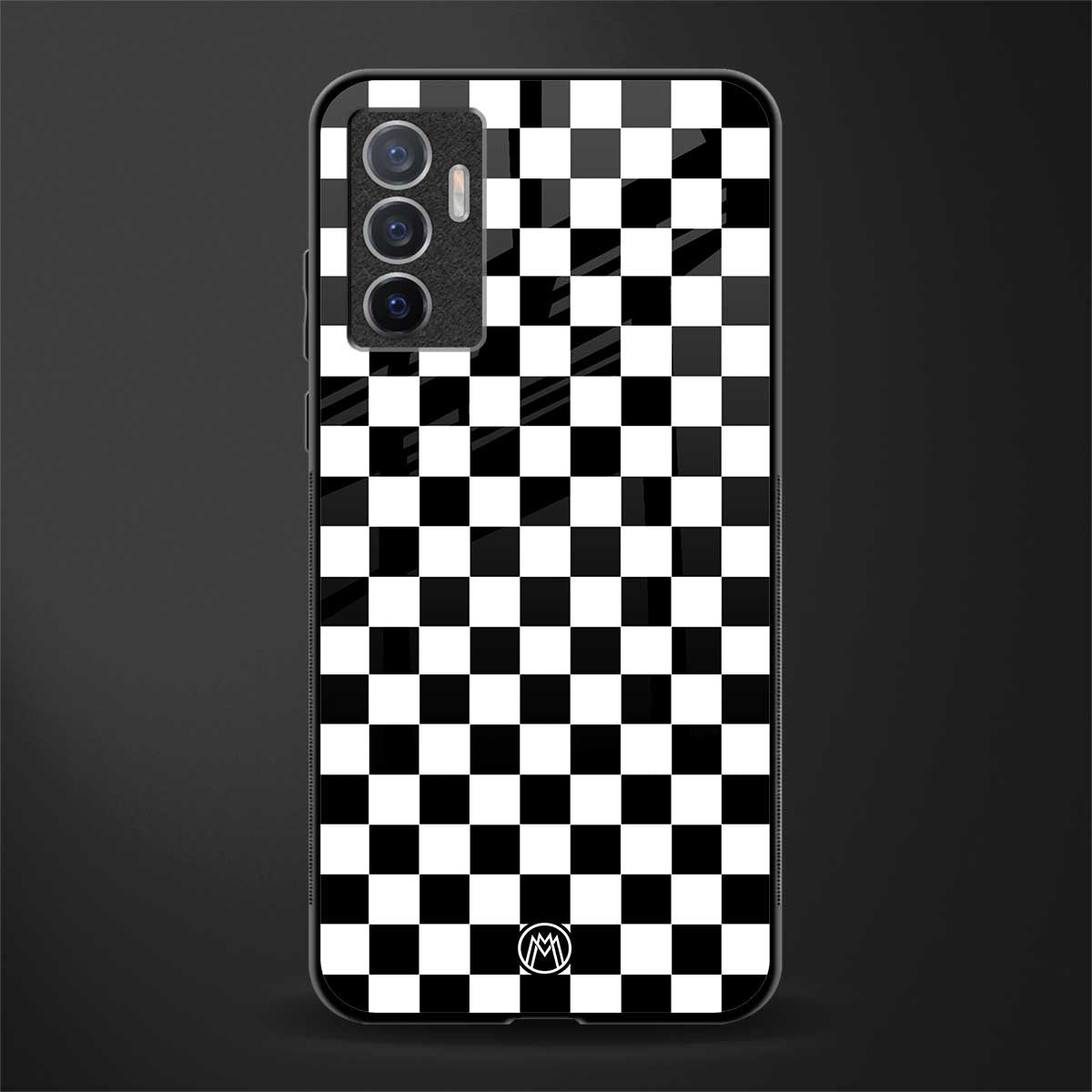 black & white check pattern glass case for vivo v23e image