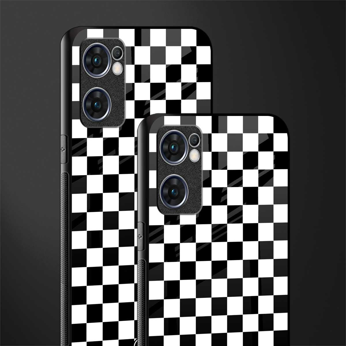 black & white check pattern glass case for oppo reno7 5g image-2