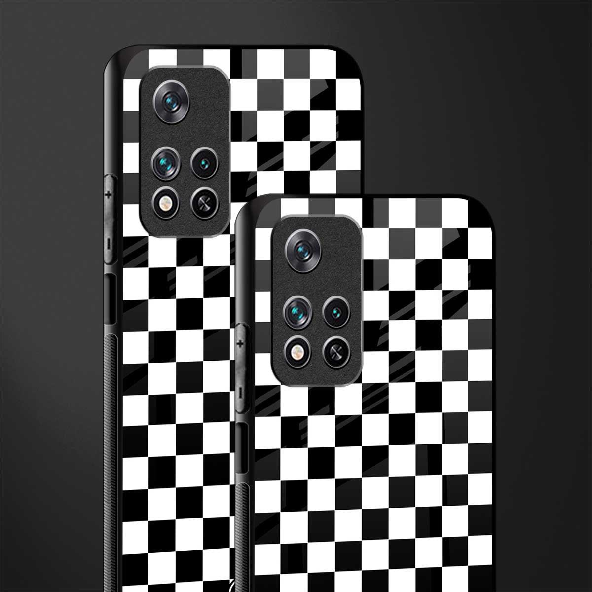 black & white check pattern glass case for poco m4 pro 5g image-2