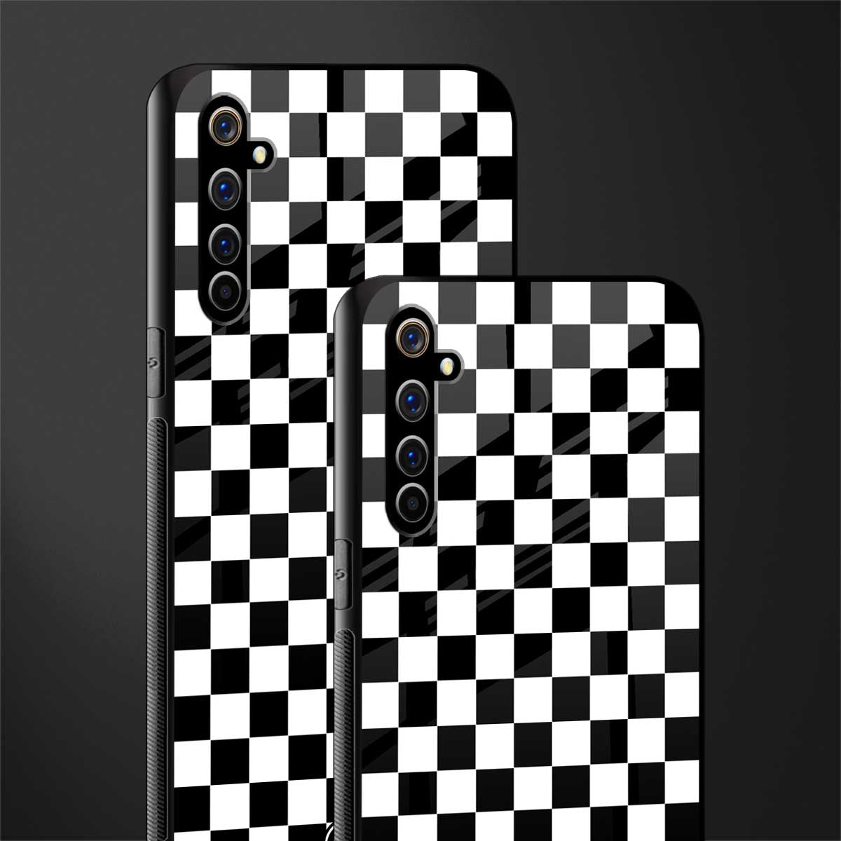 black & white check pattern glass case for realme x50 pro image-2