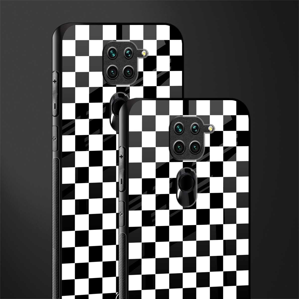 black & white check pattern glass case for redmi note 9 image-2