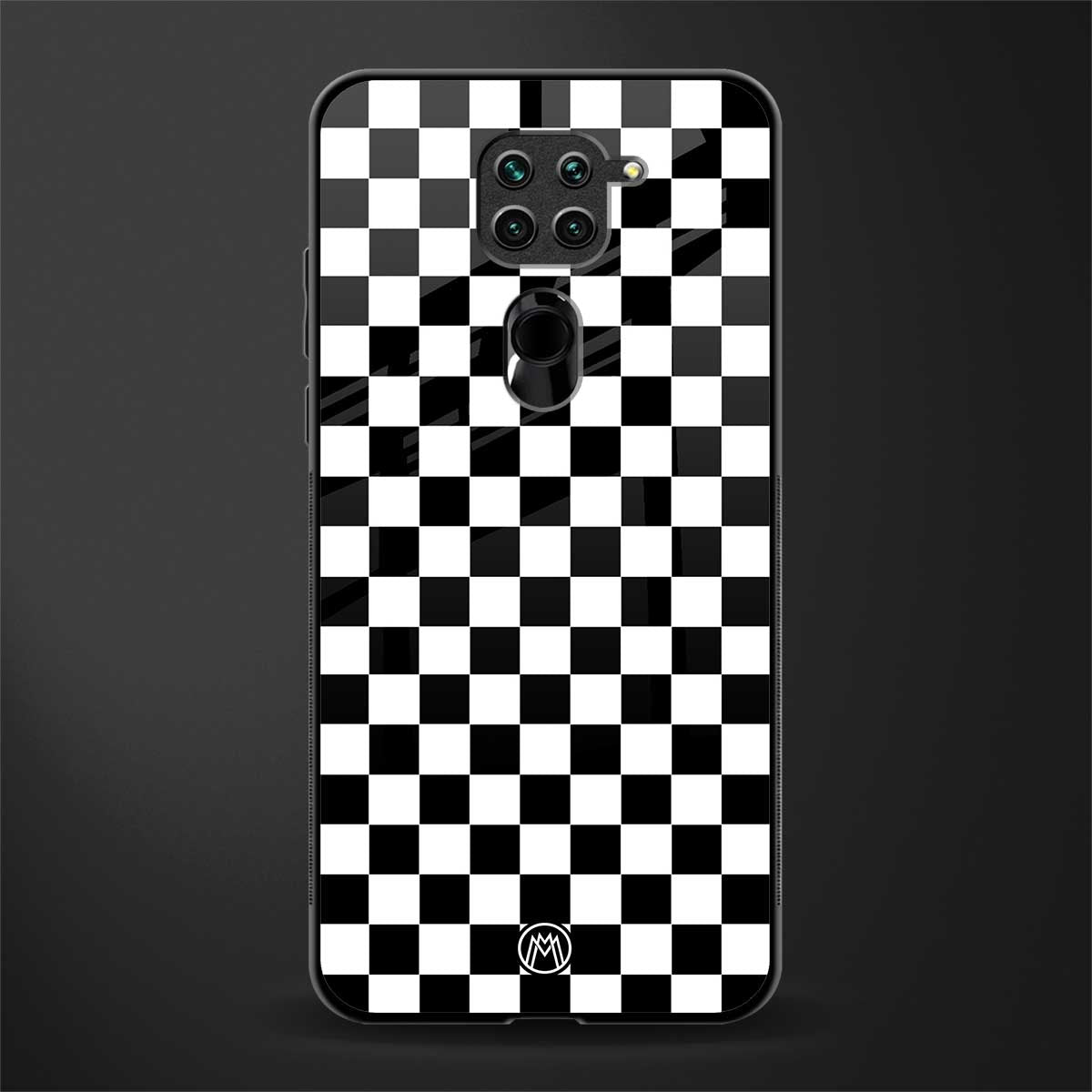black & white check pattern glass case for redmi note 9 image