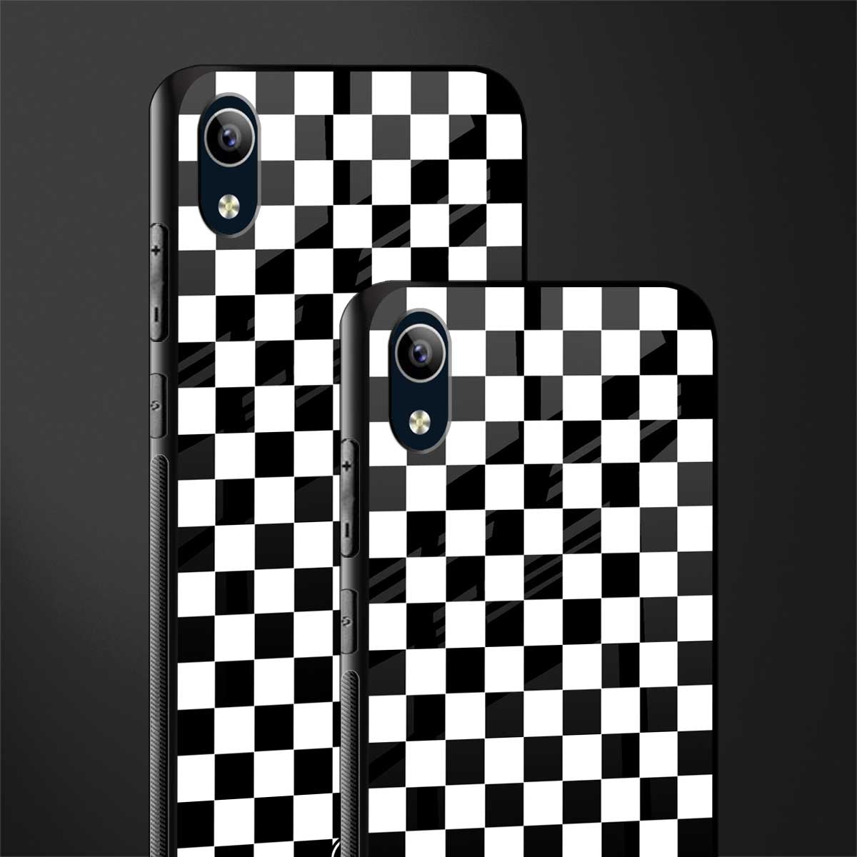 black & white check pattern glass case for vivo y1s without fingerprint image-2