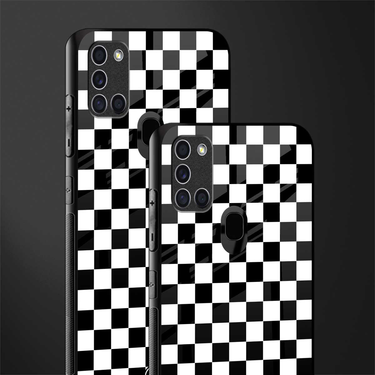 black & white check pattern glass case for samsung galaxy a21s image-2