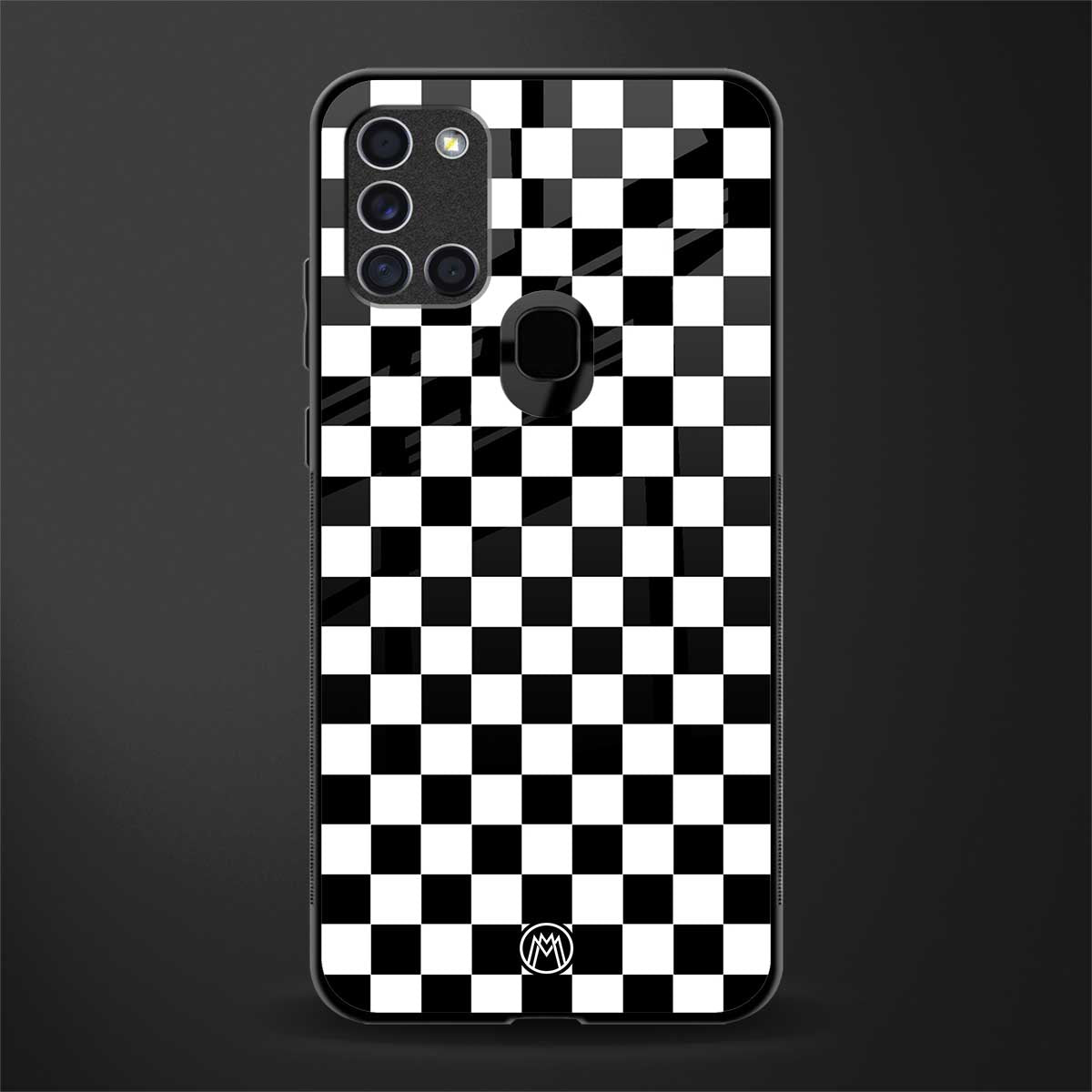 black & white check pattern glass case for samsung galaxy a21s image
