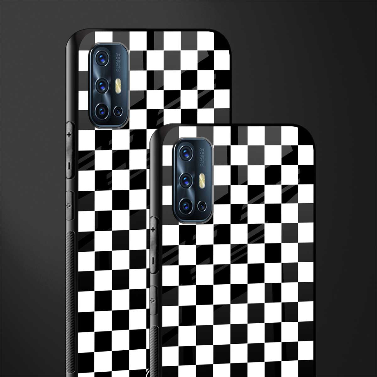 black & white check pattern glass case for vivo v17 image-2