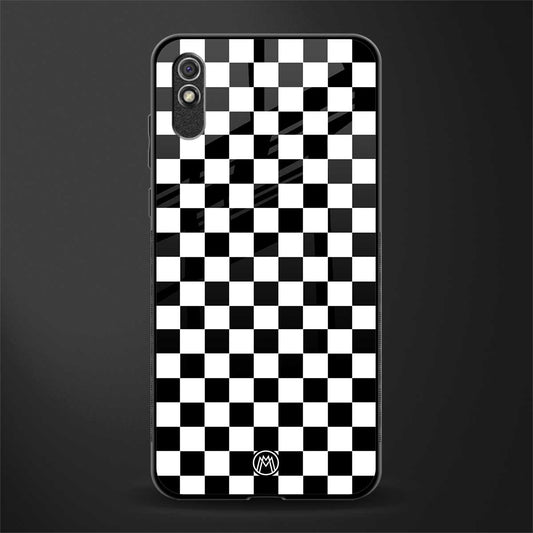 black & white check pattern glass case for redmi 9a image