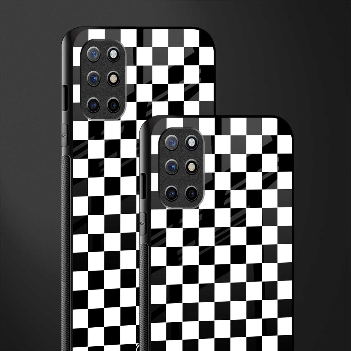 black & white check pattern glass case for oneplus 8t image-2