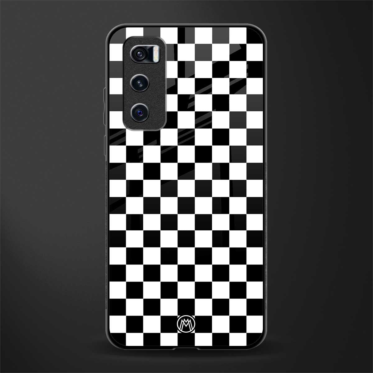 black & white check pattern glass case for vivo v20 se image