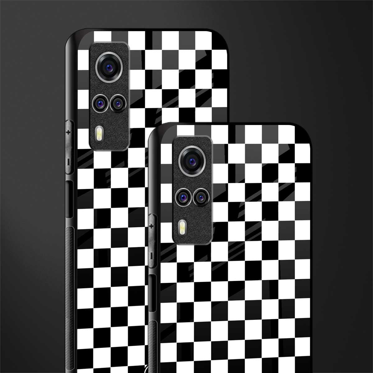 black & white check pattern glass case for vivo y51 image-2