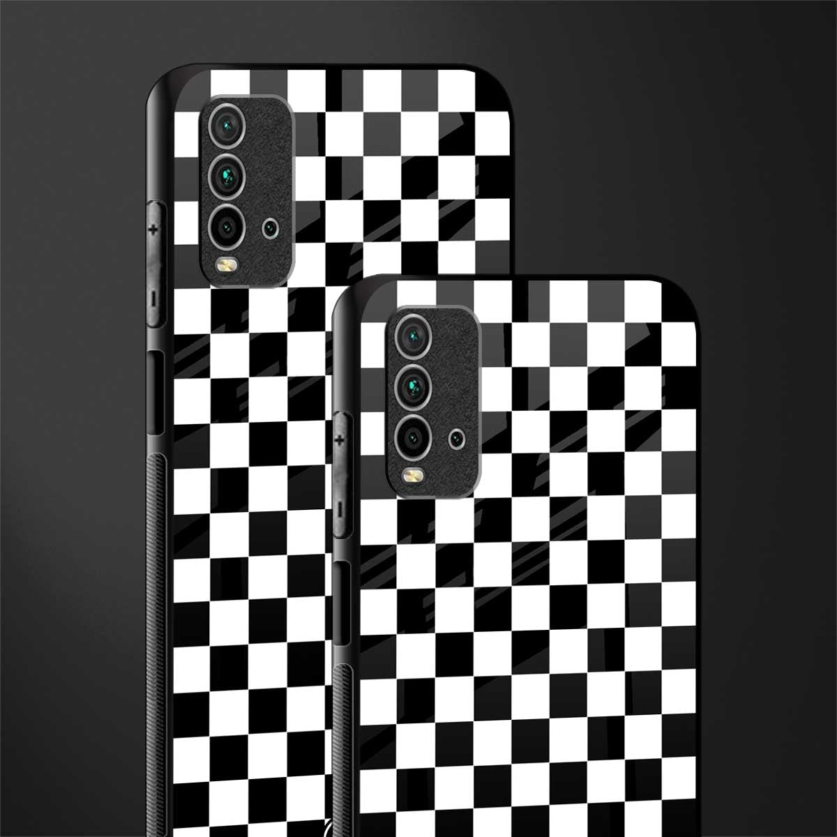 black & white check pattern glass case for redmi 9 power image-2