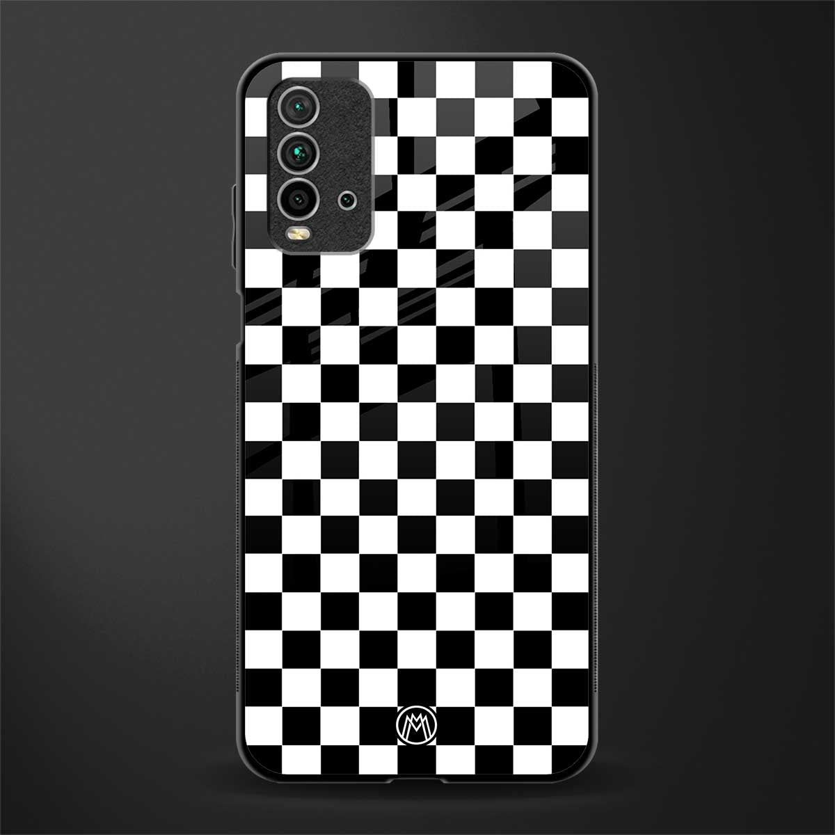 black & white check pattern glass case for redmi 9 power image