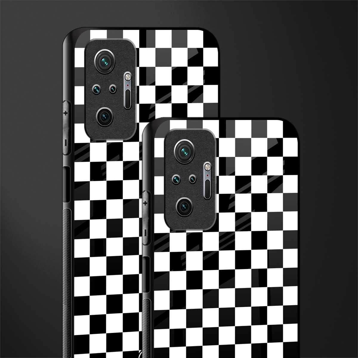 black & white check pattern glass case for redmi note 10 pro image-2