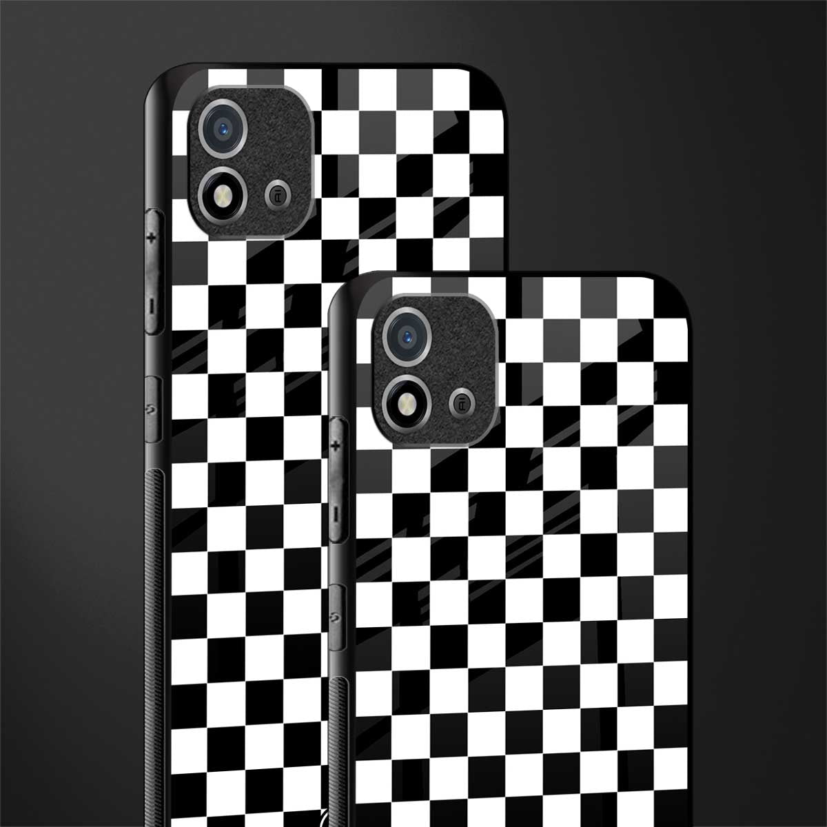 black & white check pattern glass case for realme c20 image-2