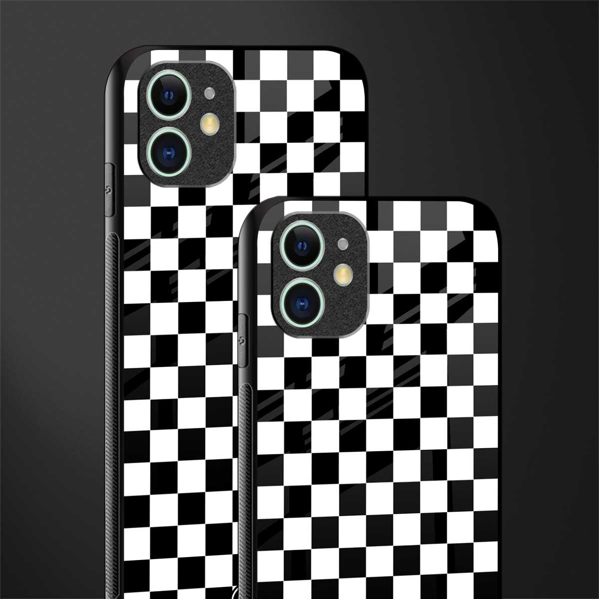 black & white check pattern glass case for iphone 11 image-2