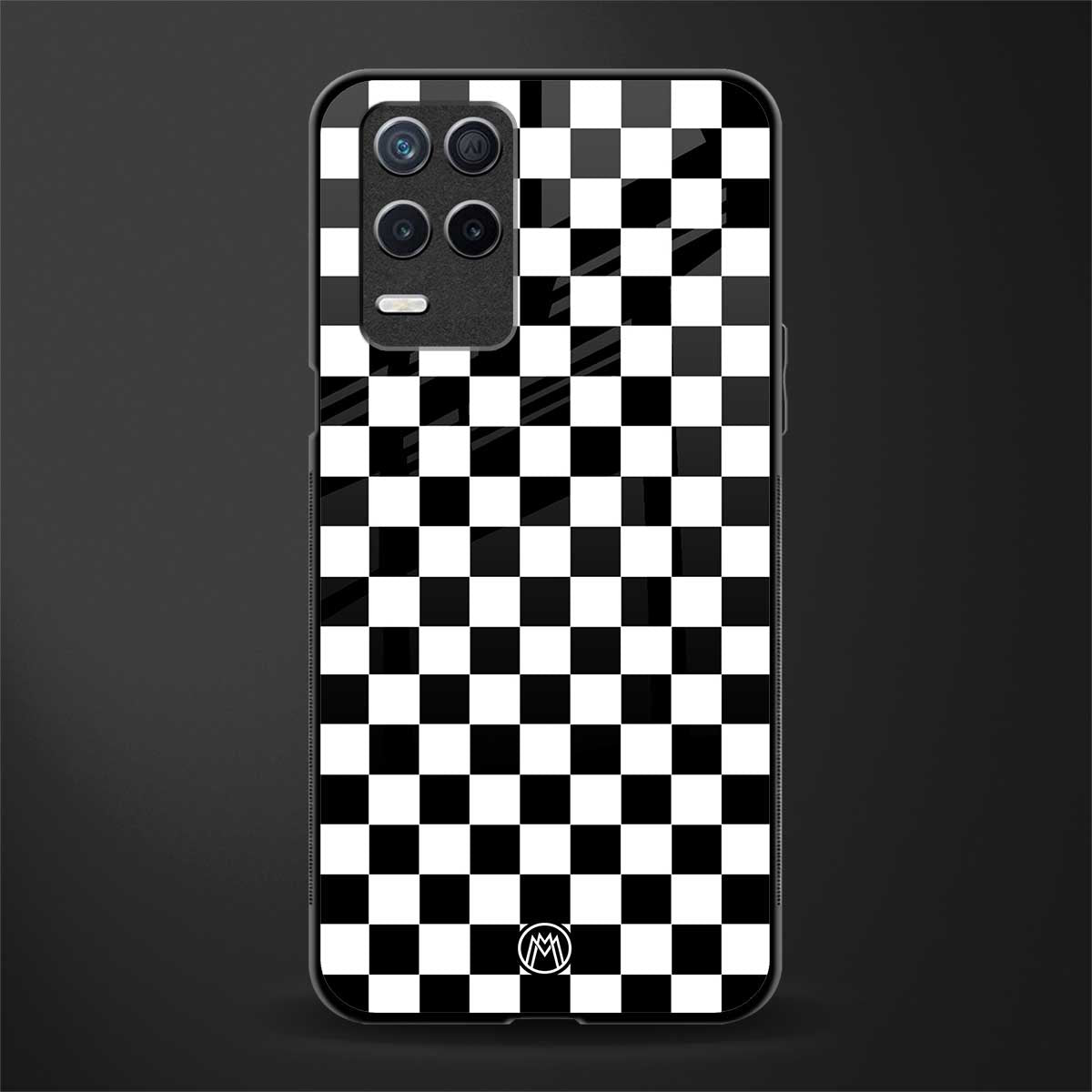 black & white check pattern glass case for realme narzo 30 5g image