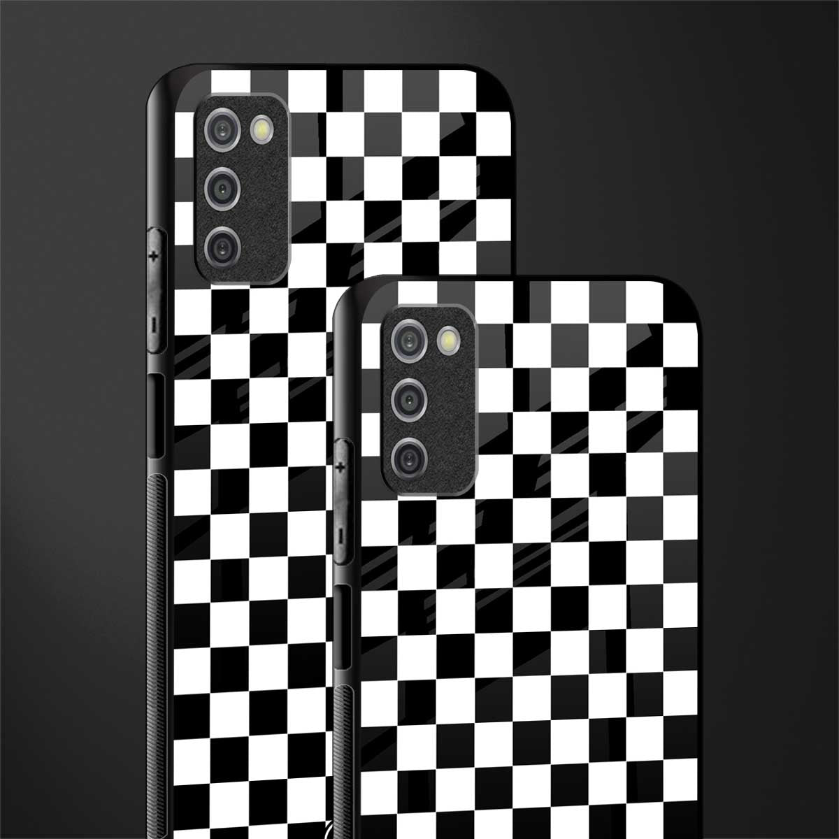 black & white check pattern glass case for samsung galaxy a03s image-2