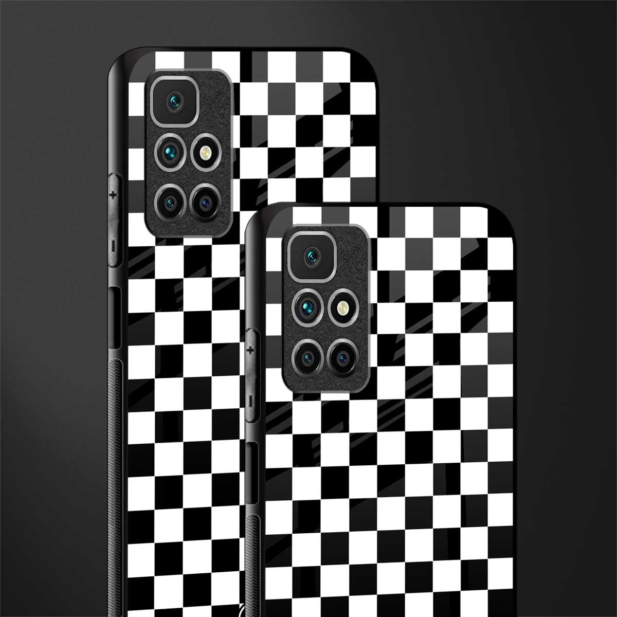 black & white check pattern glass case for redmi 10 prime image-2