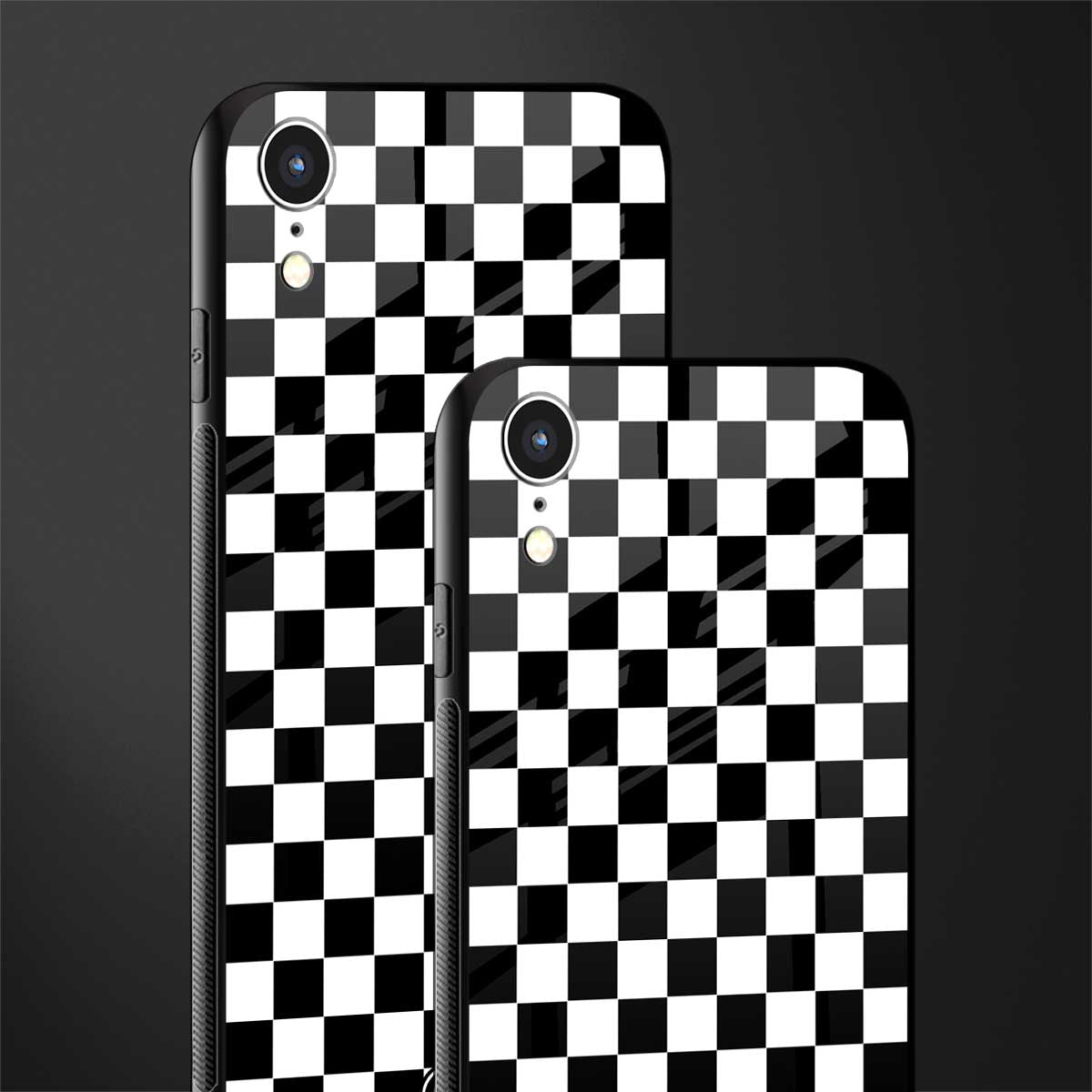 black & white check pattern glass case for iphone xr image-2