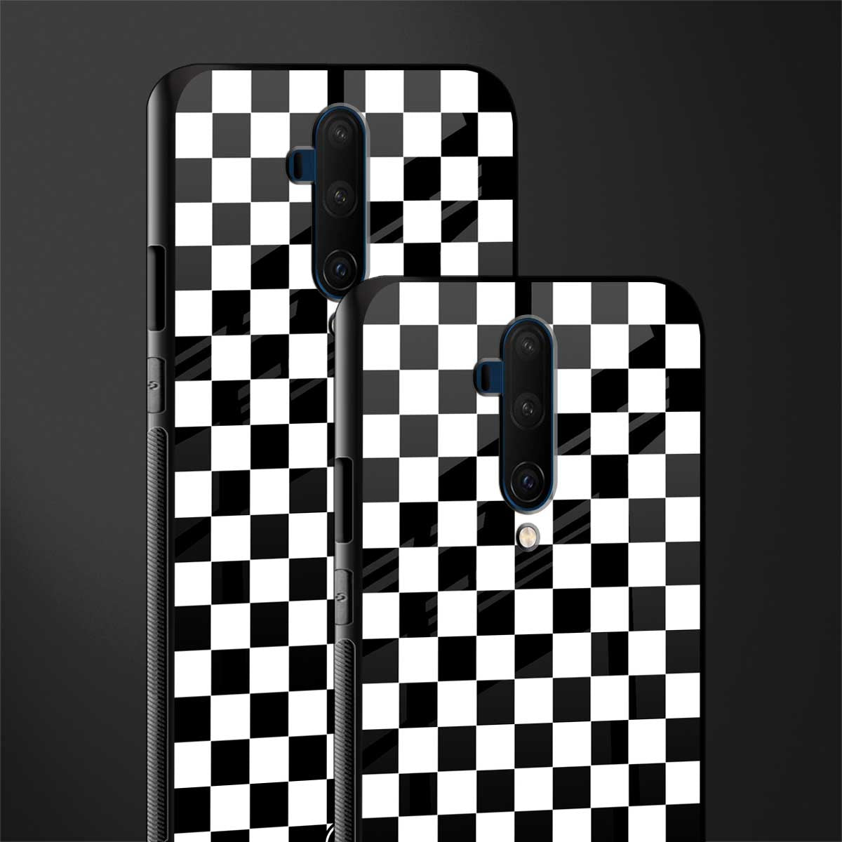black & white check pattern glass case for oneplus 7t pro image-2