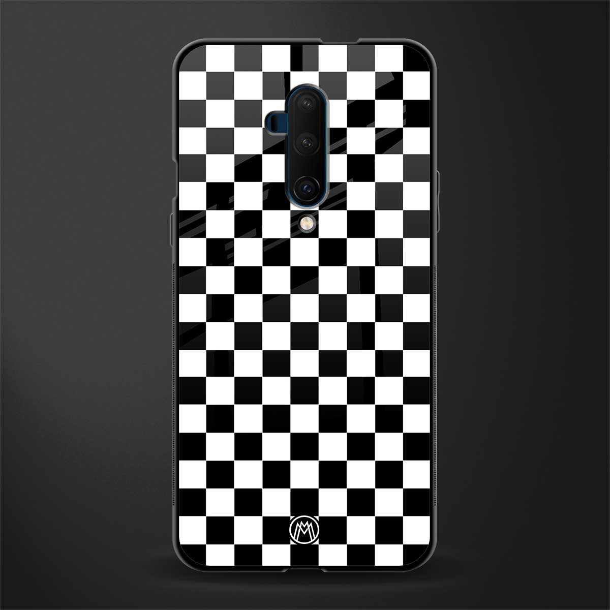 black & white check pattern glass case for oneplus 7t pro image