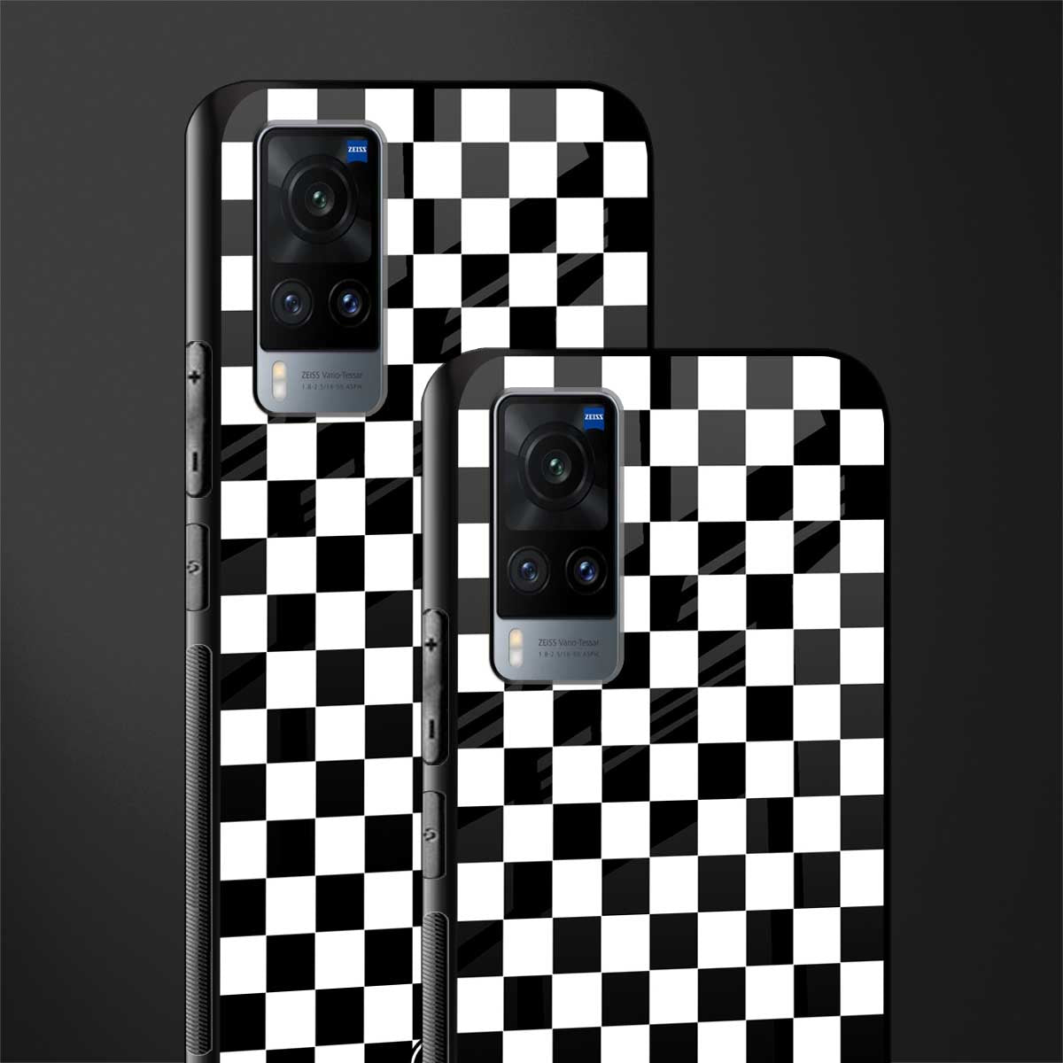 black & white check pattern glass case for vivo x60 image-2