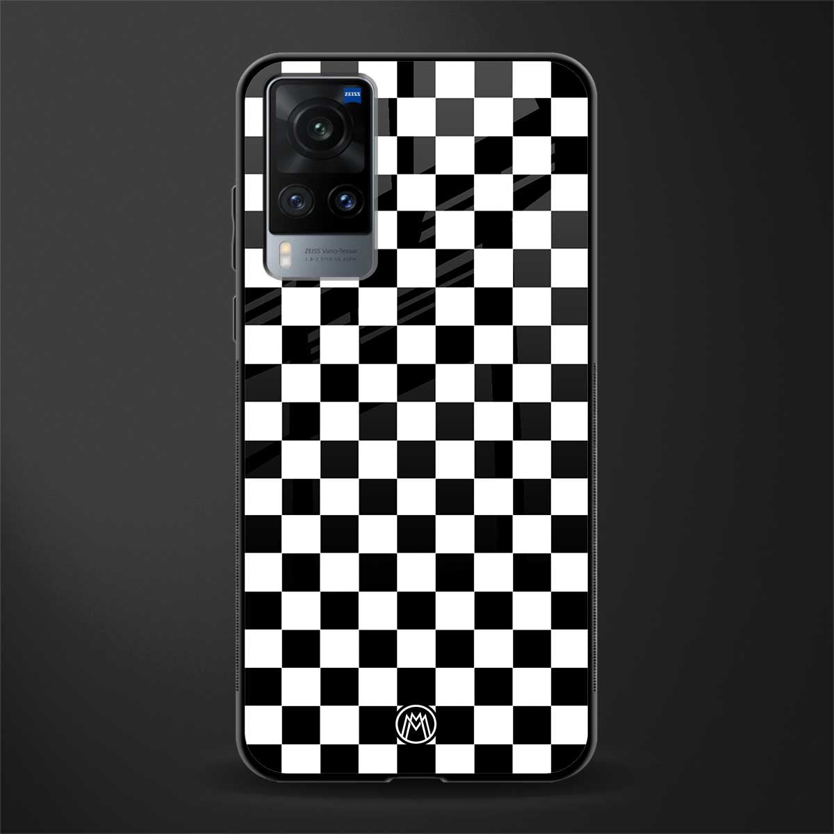 black & white check pattern glass case for vivo x60 image