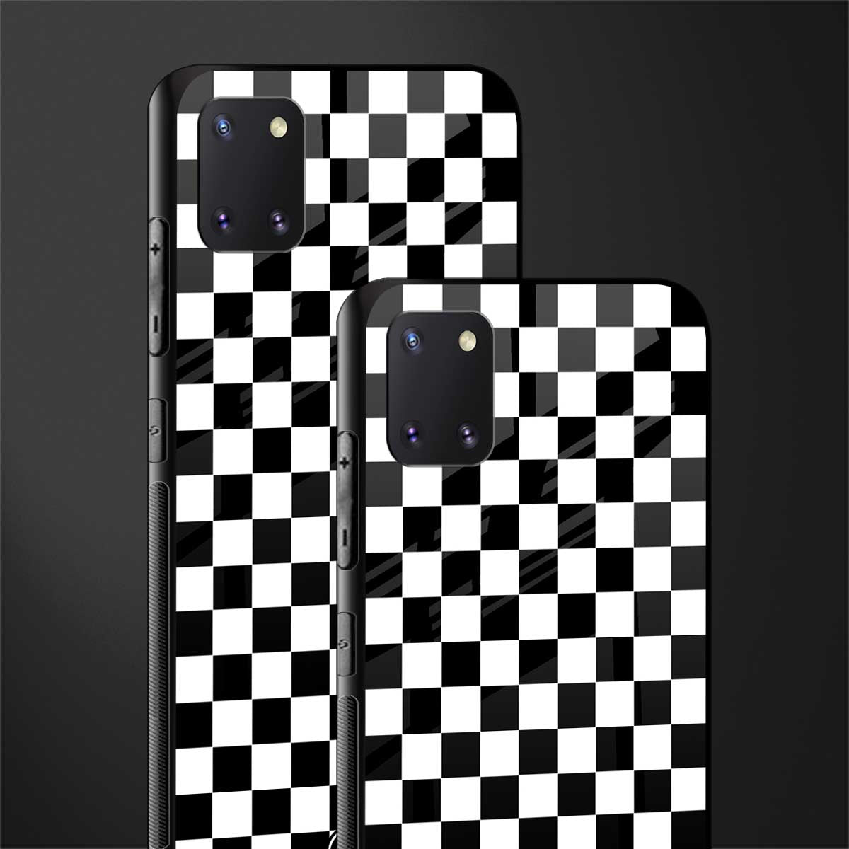 black & white check pattern glass case for samsung a81 image-2