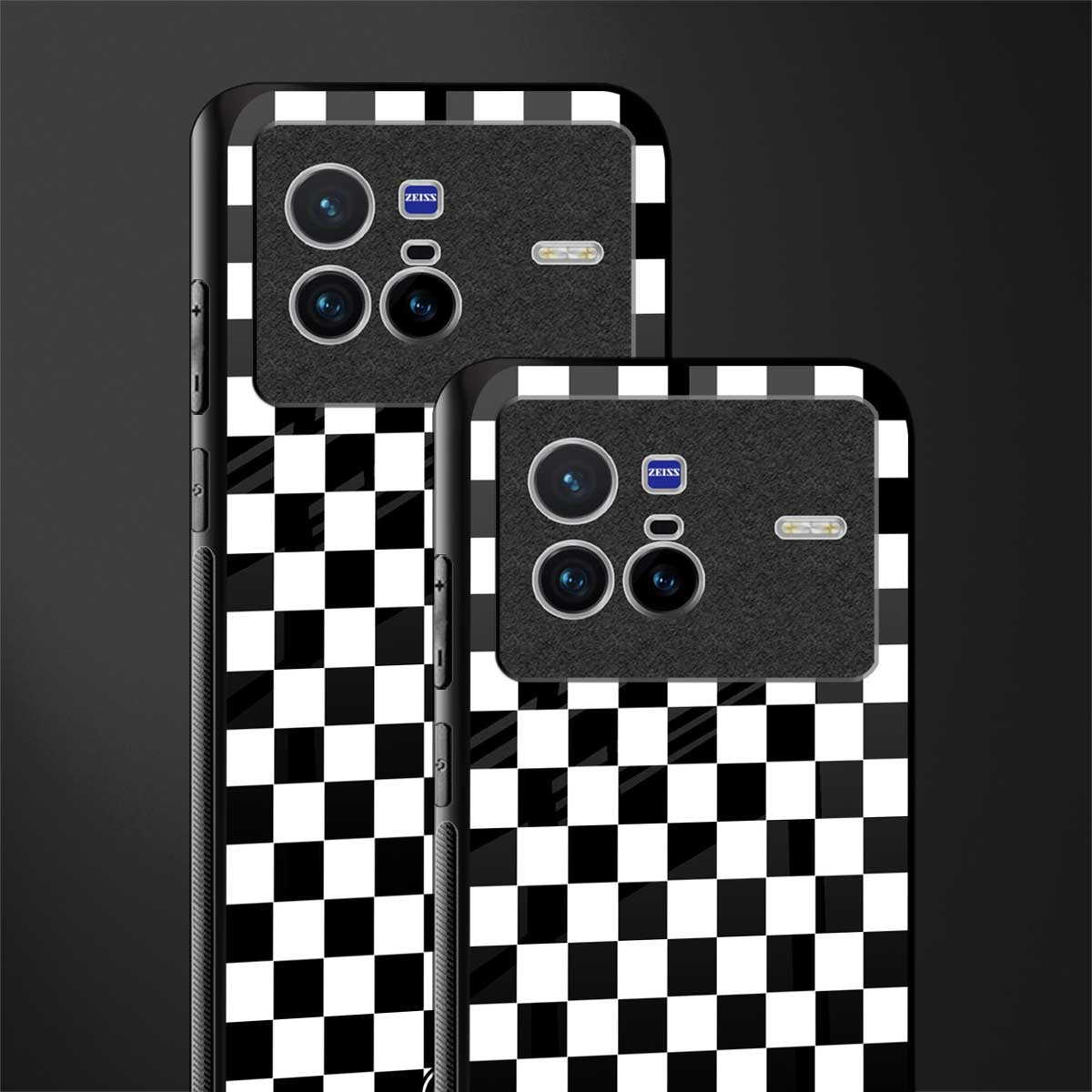 black & white check pattern glass case for vivo x80 image-2