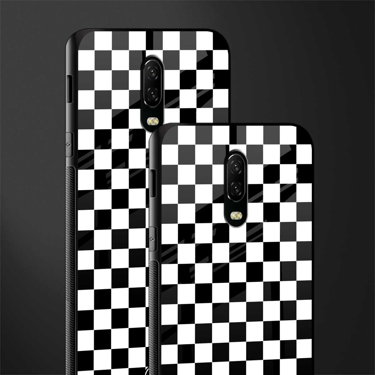 black & white check pattern glass case for oneplus 6t image-2