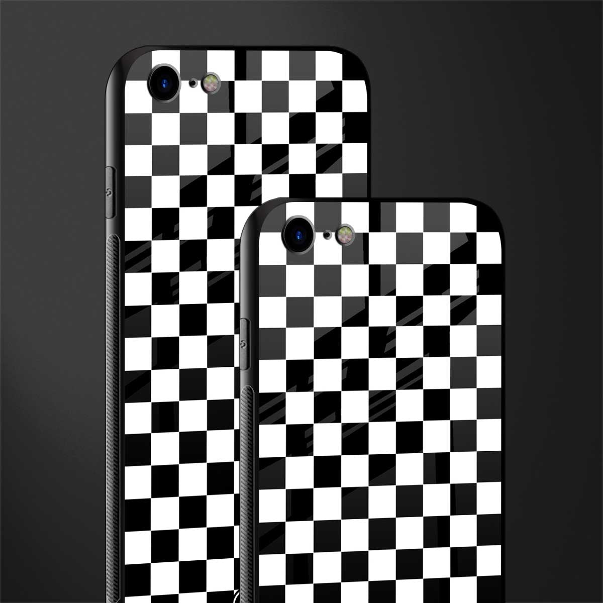 black & white check pattern glass case for iphone se 2020 image-2