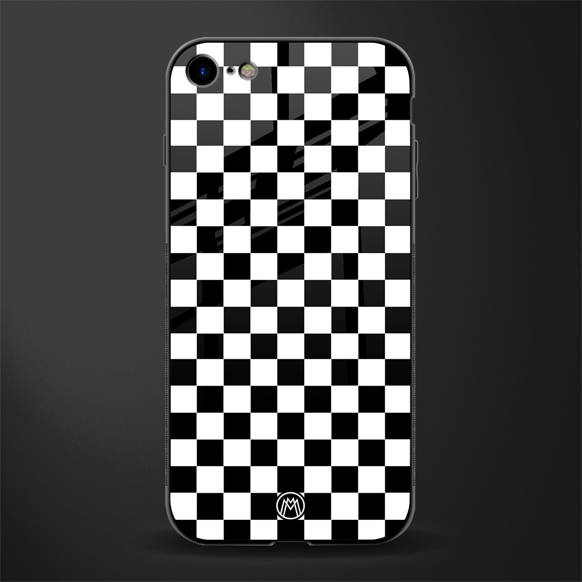 black & white check pattern glass case for iphone se 2020 image