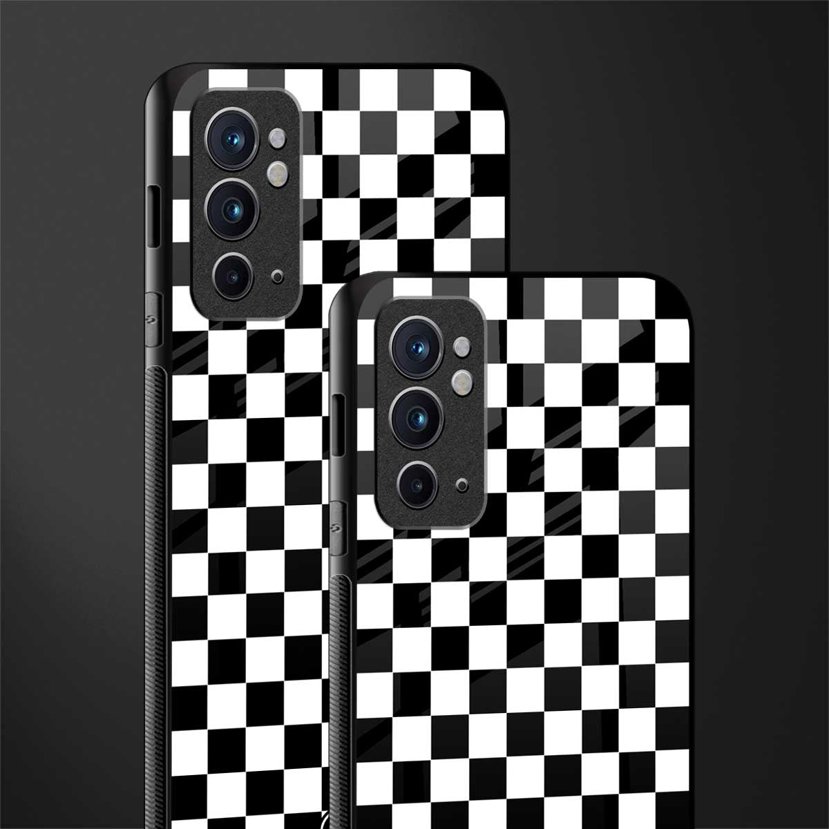 black & white check pattern glass case for oneplus 9rt image-2