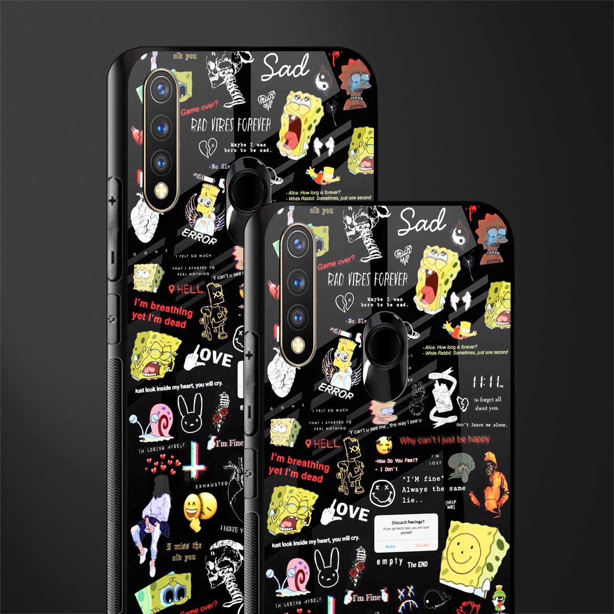 black aesthetic collage glass case for vivo u20 image-2