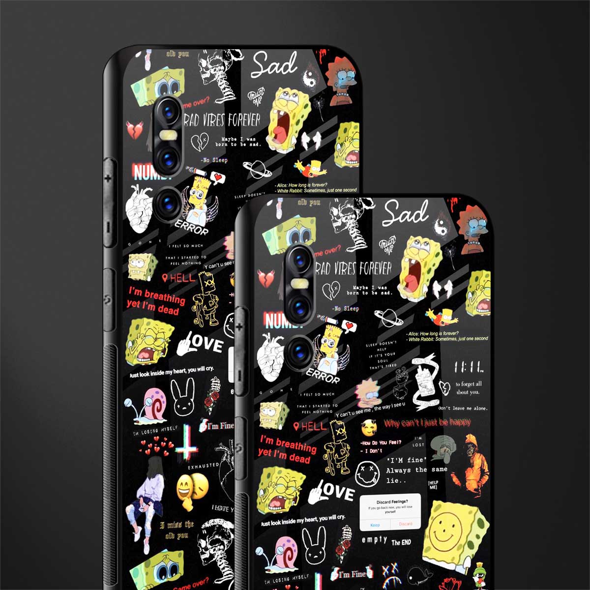 black aesthetic collage glass case for vivo v15 pro image-2